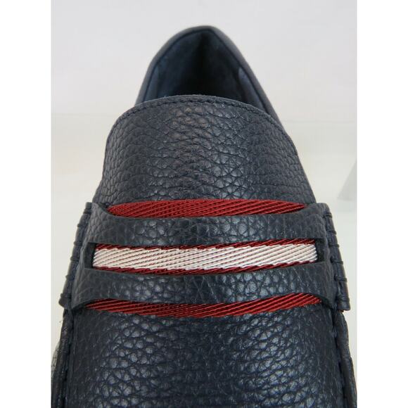 BALLY PIETRO NAVY BLUE GRAINED LEATHER WEB LOGO PENNY LOAFERS 10 D US 43 ITALY main image 6